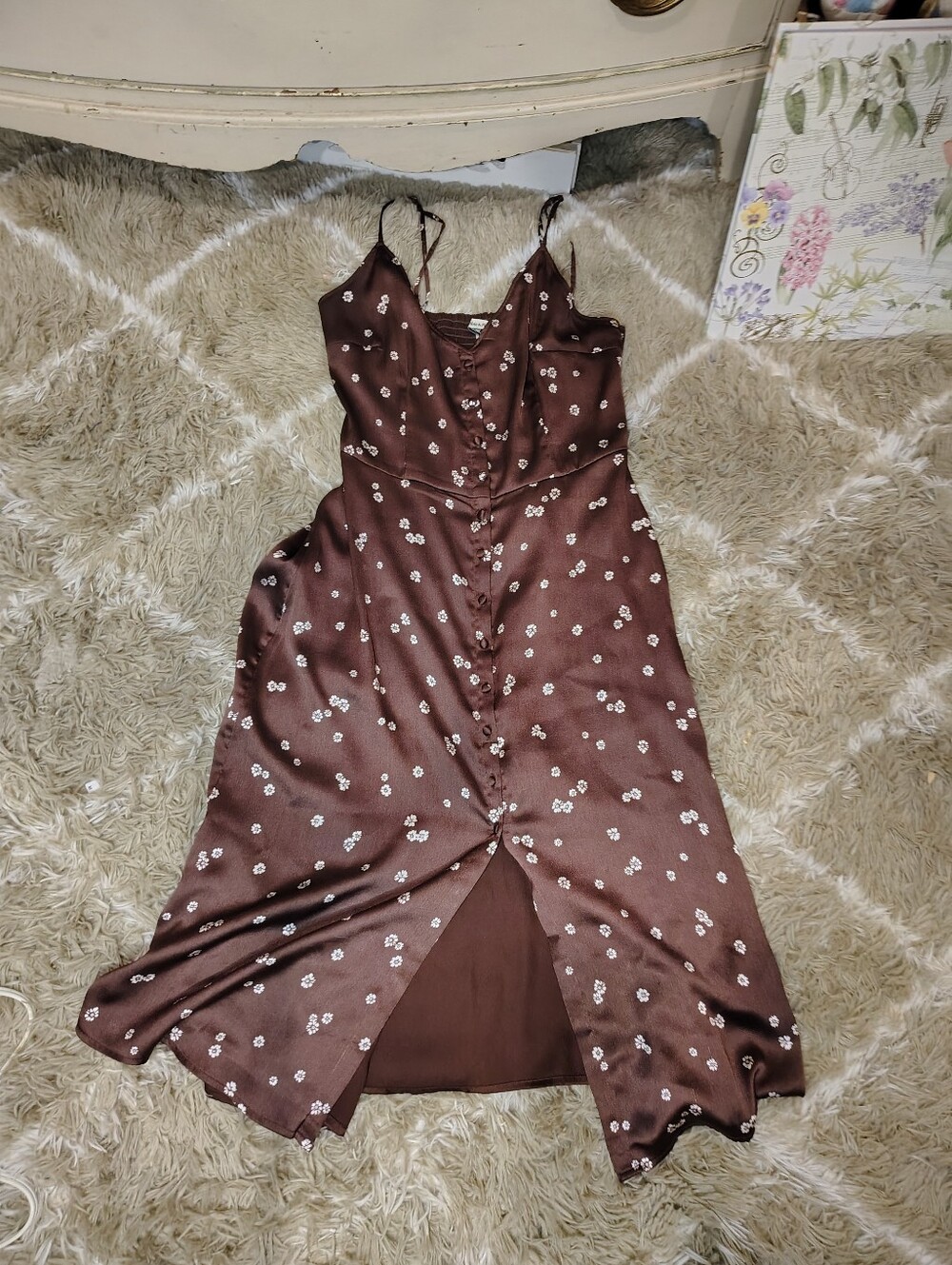 Abercrombie & Fitch Brown Floral Silky Lined Midi Slip Dress - Picture 14 of 14